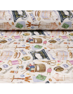 Tela Motivos de Costura Vintage - Tela Para Cortinas y Manualidades - Imagen 1