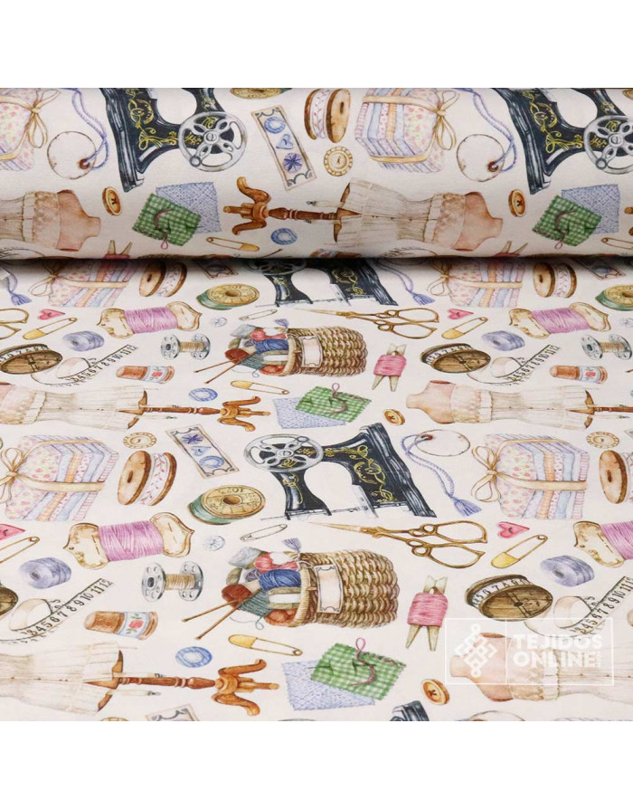 Tela Motivos de Costura Vintage - Tela Para Cortinas y Manualidades - Imagen 1