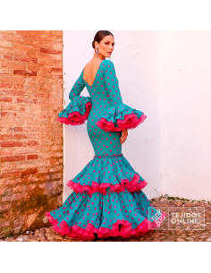 Tela Esmeralda Lunar Fucsia | Lunares para Flamenca - Imagen 2