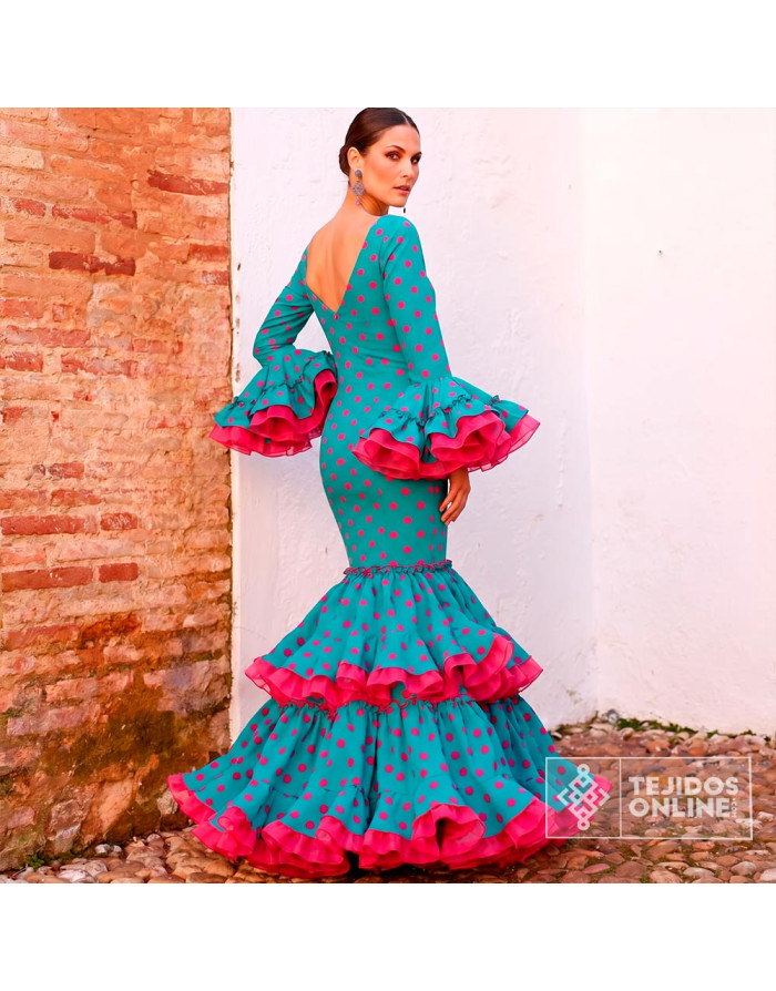 Tela Esmeralda Lunar Fucsia | Lunares para Flamenca - Imagen 2