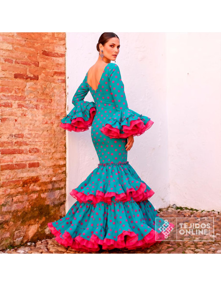 Tela Esmeralda Lunar Fucsia | Lunares para Flamenca - Imagen 2