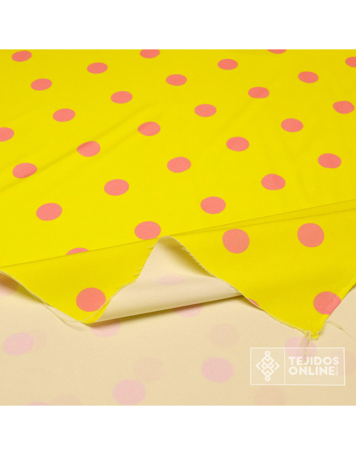 Tela Amarilla Lunar Rosa Chicle | Lunares para Flamenca - Imagen 3