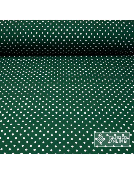 Tela Verde Botella con Lunares Blanco Lenteja | Telas de Lunares - Imagen 1