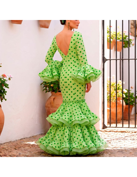 Tela Lima Lunar Verde Oliva | Lunares para Flamenca - Imagen 2