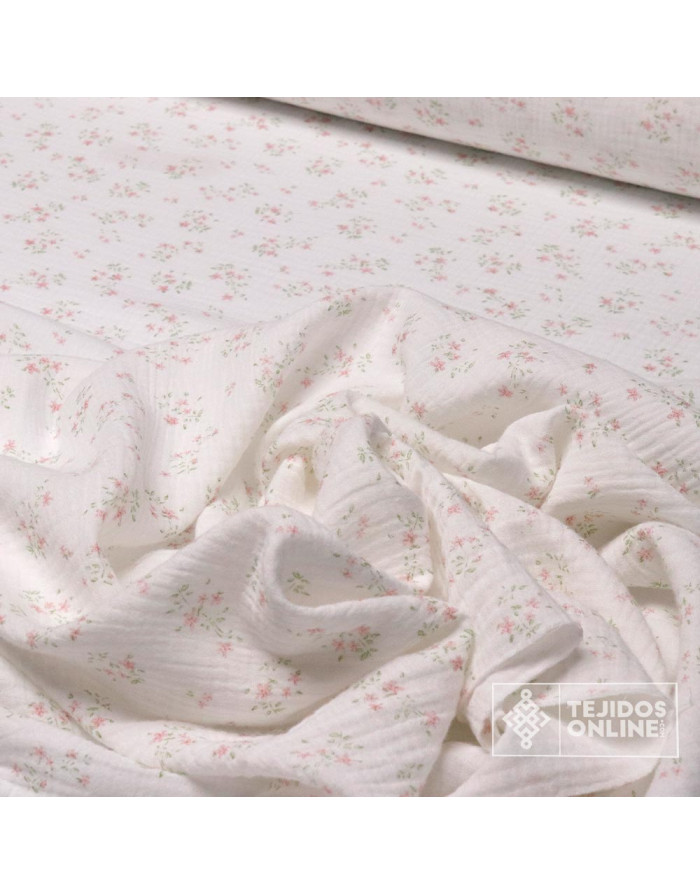 Bambula Estampada Ramitos Algodón - Tejidos de  Muselina - Imagen 2