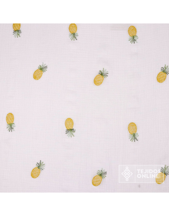 Tela Bambula con Piña Bordada  - Tejidos de Muselina - Imagen 4
