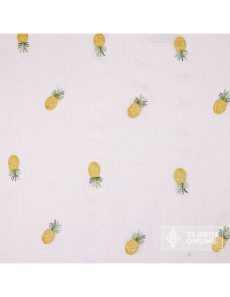 Tela Bambula con Piña Bordada  - Tejidos de Muselina - Imagen 4