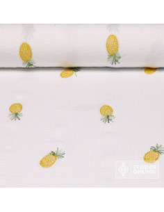Tela Bambula con Piña Bordada  - Tejidos de Muselina - Imagen 1
