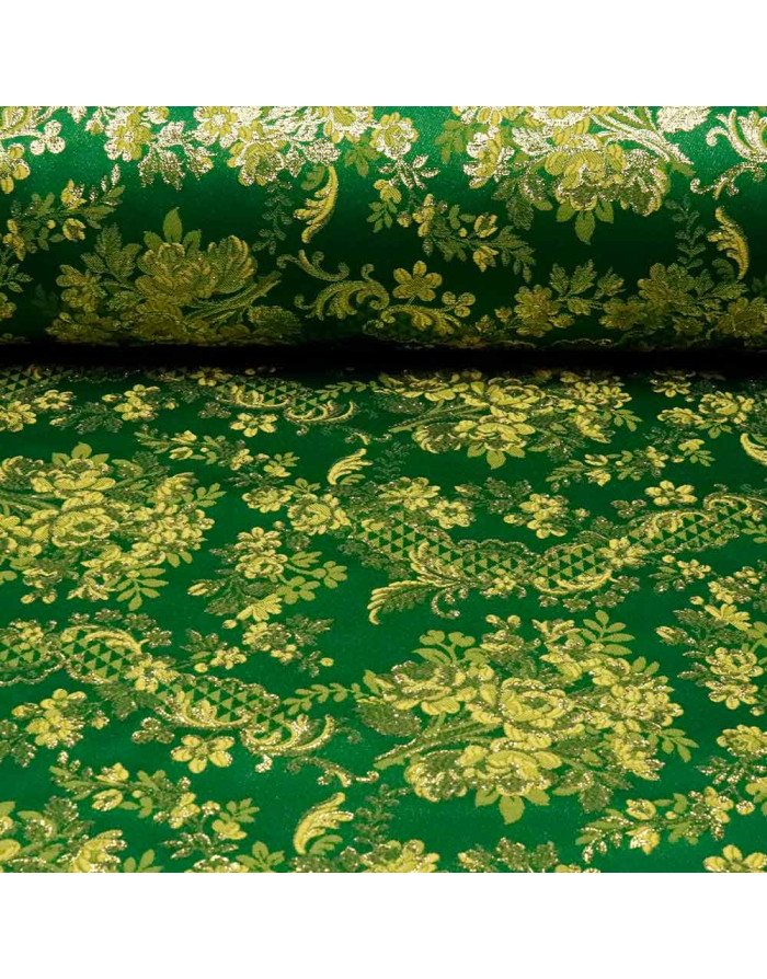 Brocado Verde Oro Flor - Retal - Imagen 1