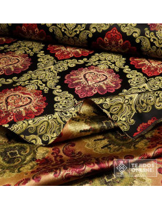 Brocado Medallón Floral Negro Real - Tejidos Cofrades - Imagen 2