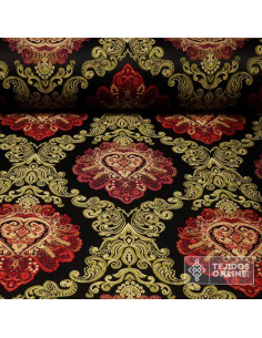 Brocado Medallón Floral Negro Real - Tejidos Cofrades - Imagen 1