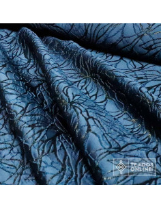 Tela Jacquard Petróleo Flor Lurex  - Telas de Moda - Imagen 2