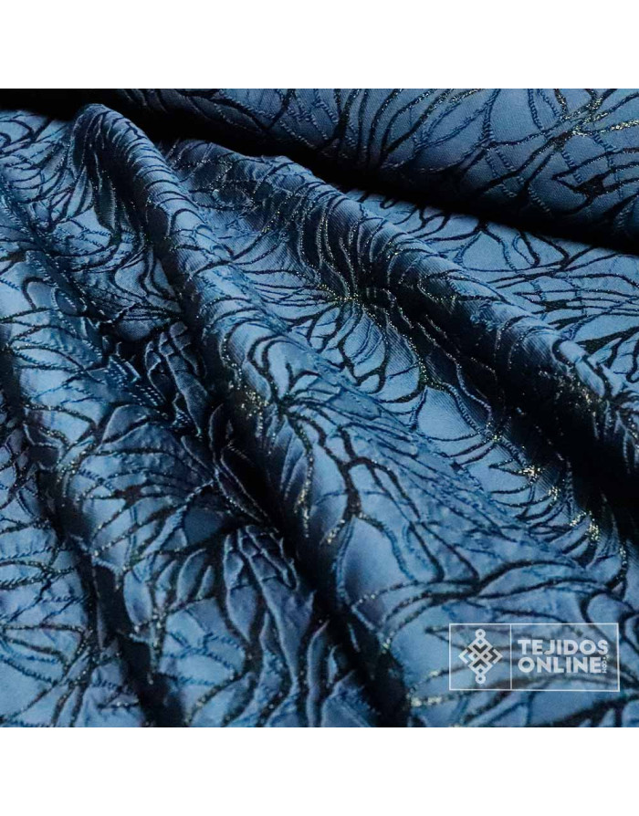 Tela Jacquard Petróleo Flor Lurex  - Telas de Moda - Imagen 2