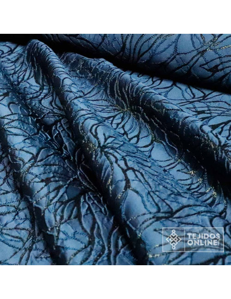 Tela Jacquard Petróleo Flor Lurex  - Telas de Moda - Imagen 2