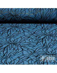 Tela Jacquard Petróleo Flor Lurex  - Telas de Moda - Imagen 1