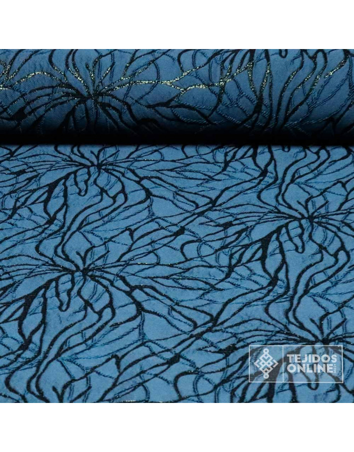 Tela Jacquard Petróleo Flor Lurex  - Telas de Moda - Imagen 1
