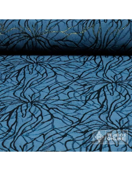 Tela Jacquard Petróleo Flor Lurex  - Telas de Moda - Imagen 1