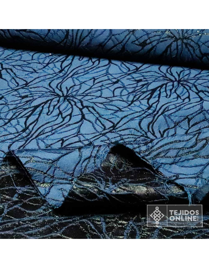 Tela Jacquard Petróleo Flor Lurex  - Telas de Moda - Imagen 3