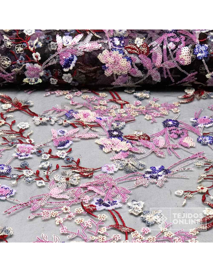 Tela de Tul Lentejuelas Malva y Burdeos - Telas para Bodas - Imagen 1