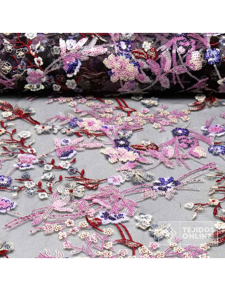 Tela de Tul Lentejuelas Malva y Burdeos - Telas para Bodas - Imagen 1