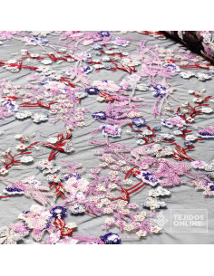 Tela de Tul Lentejuelas Malva y Burdeos - Telas para Bodas - Imagen 2