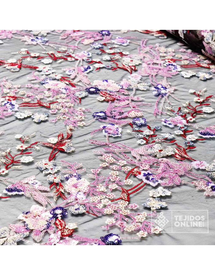 Tela de Tul Lentejuelas Malva y Burdeos - Telas para Bodas - Imagen 2