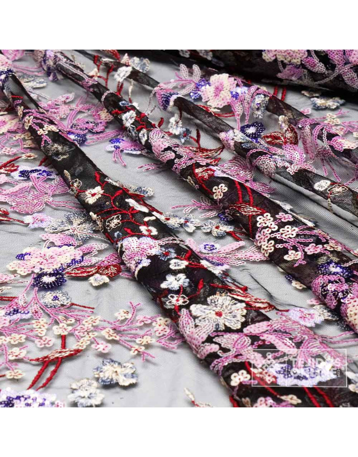 Tela de Tul Lentejuelas Malva y Burdeos - Telas para Bodas - Imagen 3
