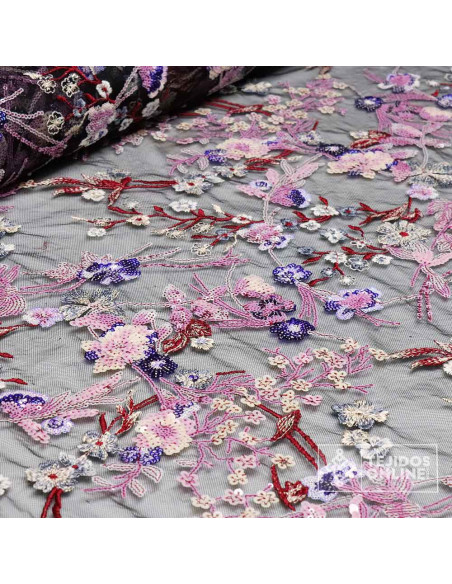Tela de Tul Lentejuelas Malva y Burdeos - Telas para Bodas - Imagen 4