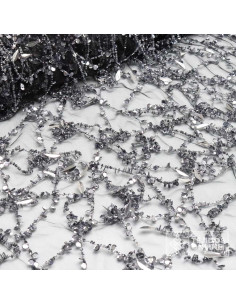 Telas de Pedrerías - Tul Pedrería Negro y Plata - TelasOnline - Imagen 2