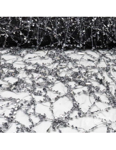 Telas de Pedrerías - Tul Pedrería Negro y Plata - TelasOnline - Imagen 1