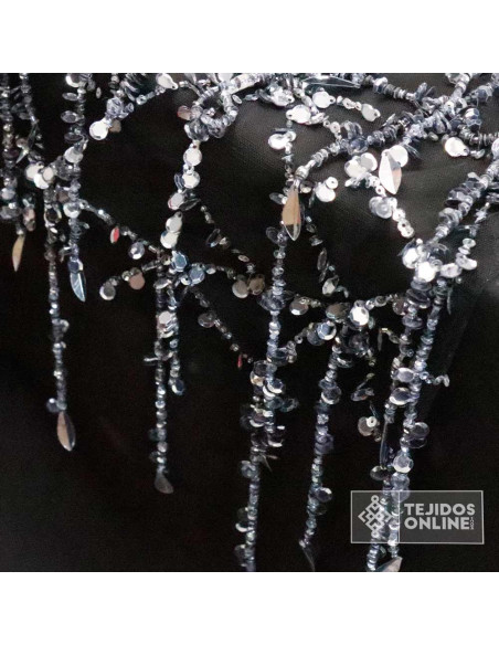 Telas de Pedrerías - Tul Pedrería Negro y Plata - TelasOnline - Imagen 3