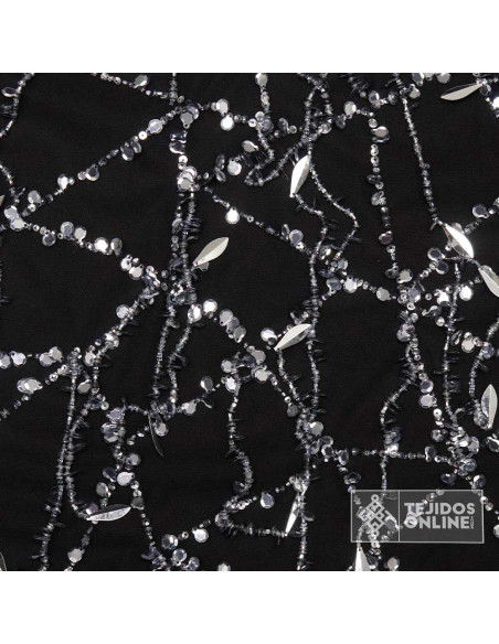 Telas de Pedrerías - Tul Pedrería Negro y Plata - TelasOnline - Imagen 4