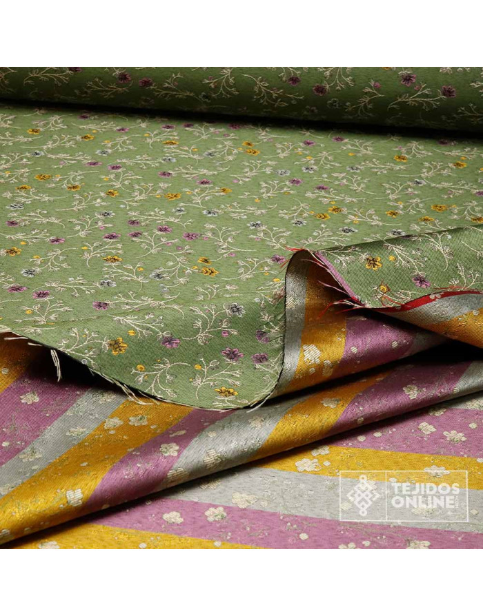Tela Verde con Flores para Fallera | Tejidos Online - Imagen 3