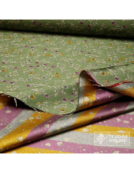 Tela Verde con Flores para Fallera | Tejidos Online - Imagen 3