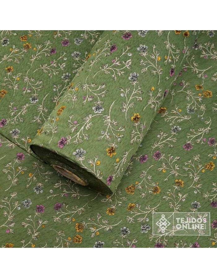 Tela Verde con Flores para Fallera | Tejidos Online - Imagen 2