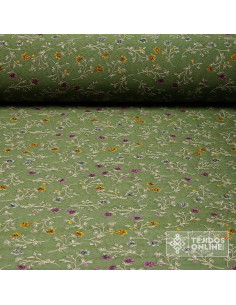 Tela Verde con Flores para Fallera