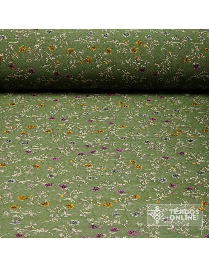 Tela Verde con Flores para Fallera | Tejidos Online - Imagen 1