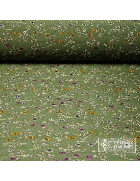Tela Verde con Flores para Fallera | Tejidos Online - Imagen 1