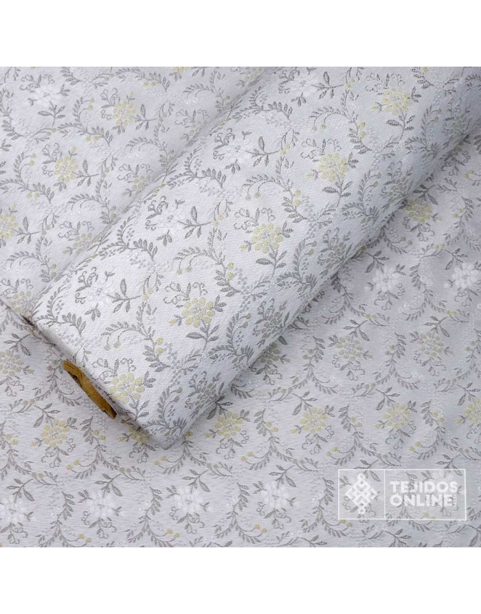 Tela Gris con Flores Beige para Fallera | Tejidos Online - Imagen 3