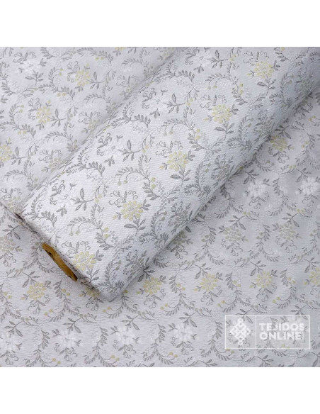 Tela Gris con Flores Beige para Fallera | Tejidos Online - Imagen 3