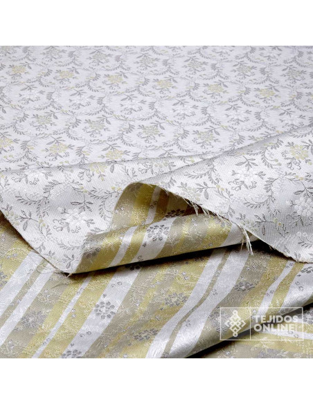 Tela Gris con Flores Beige para Fallera | Tejidos Online - Imagen 2
