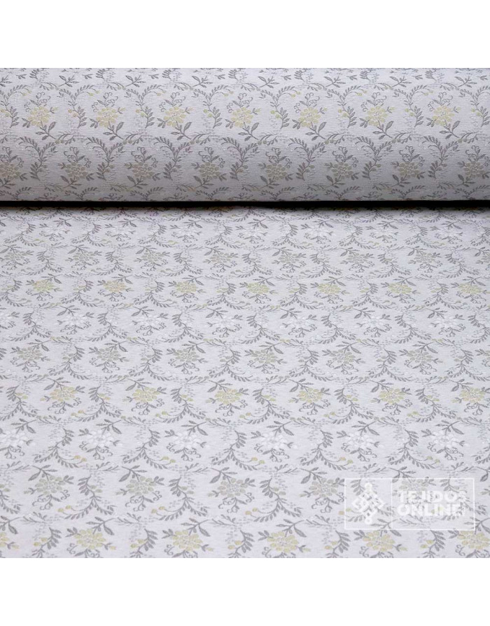 Tela Gris con Flores Beige para Fallera | Tejidos Online - Imagen 1