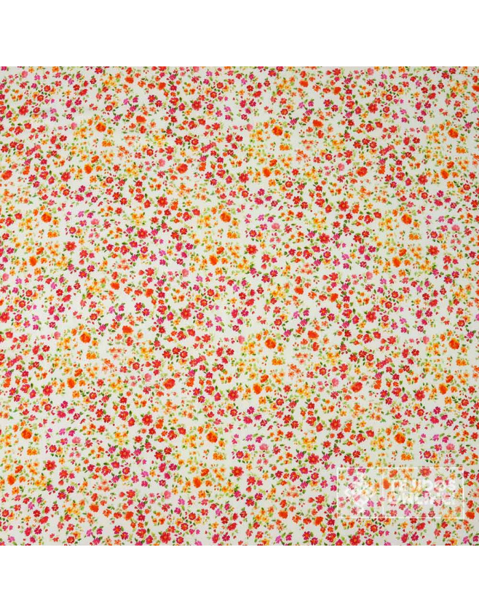 Tela Viscosa Flor Fucsia y Naranja  - Viscosa 100% - Imagen 3