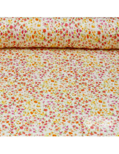 Tela Viscosa Flor Fucsia y Naranja  - Viscosa 100% - Imagen 1
