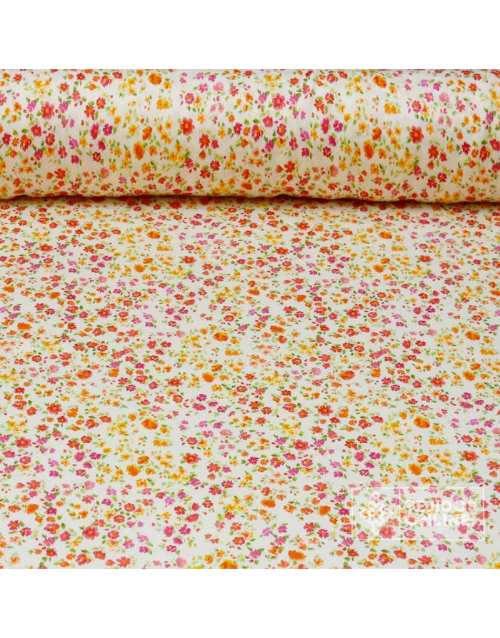 Tela Viscosa Flor Fucsia y Naranja  - Viscosa 100% - Imagen 1