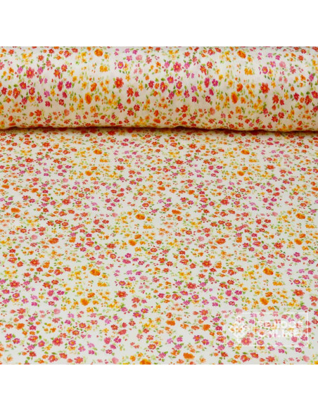 Tela Viscosa Flor Fucsia y Naranja  - Viscosa 100% - Imagen 1