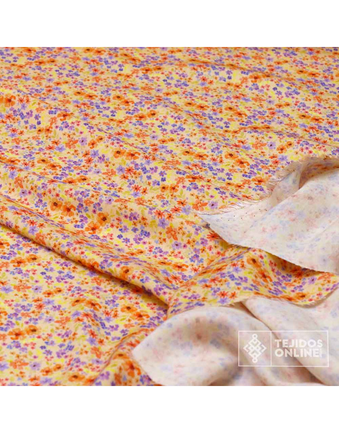 Tela Viscosa Vainilla con Flores Malva - Viscosa 100% - Imagen 2