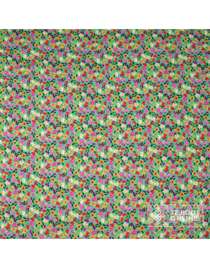 Tela Viscosa Verde con Flores - Viscosa 100% - Imagen 4