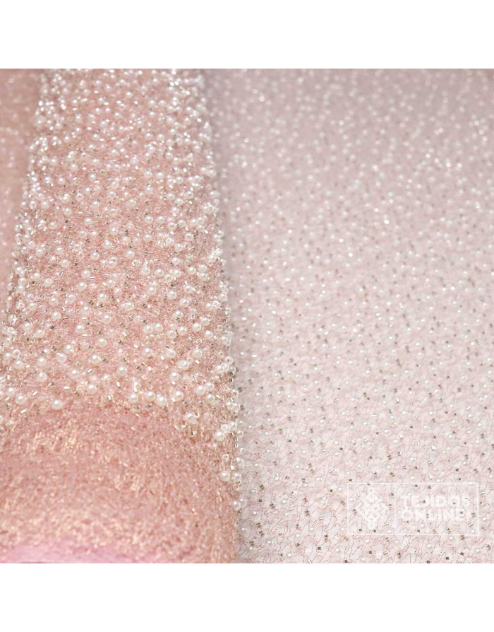Tul Rosa con Perlas - Telas para Vestidos de Boda - TelasOnline - Imagen 2