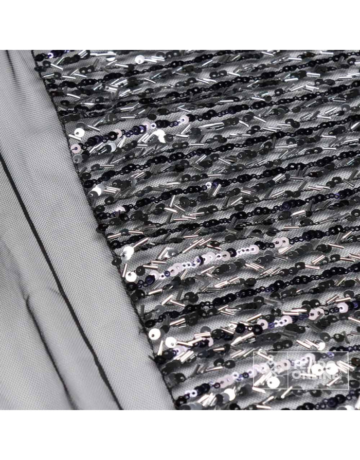 Tul Negro Lentejuela Cilindro Plata - Telas conLentejuelas - Imagen 2